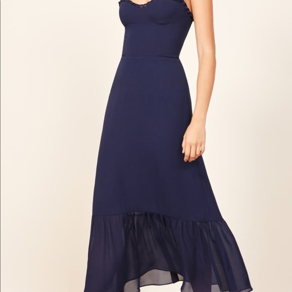 Reformation Nikita dress dark blue size 0 only worn twice!